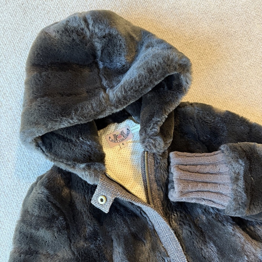 Juicy Couture Brown Faux Fur Hooded Jacket Kids‎ Size 6 #80096